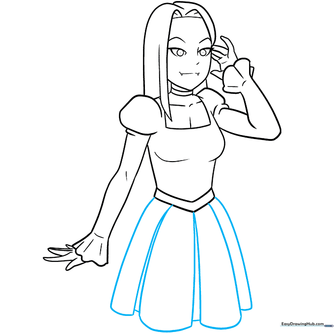 Adding the skirt shape to the anime vampire girl sketch.