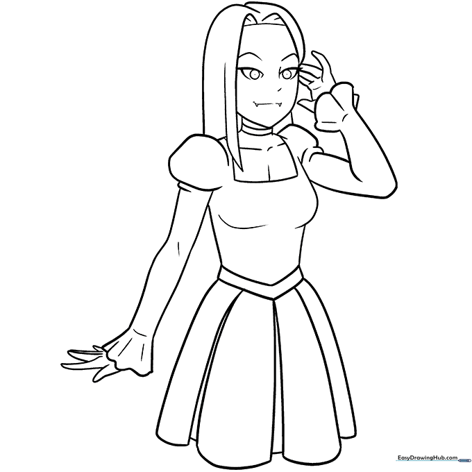 Final ink outline of the anime vampire girl.