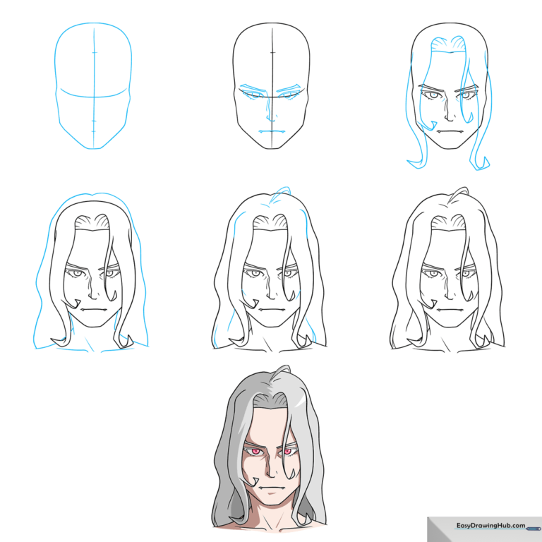 Finished artistic illustration of an anime vampire with white hair.