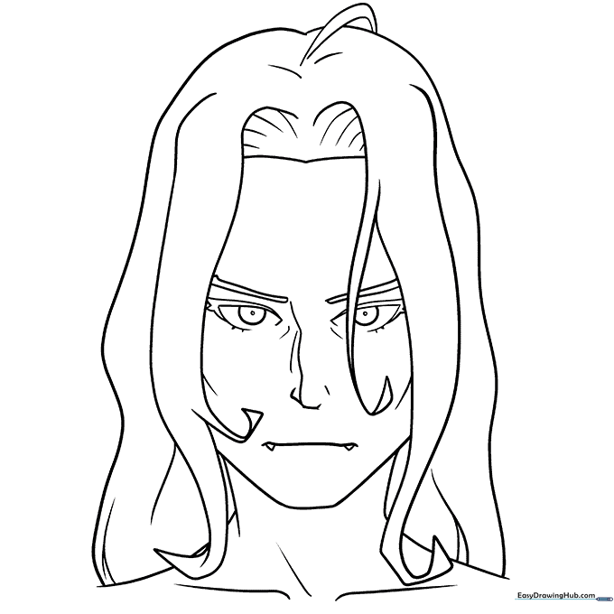Clean line art of the anime vampire character after inking.