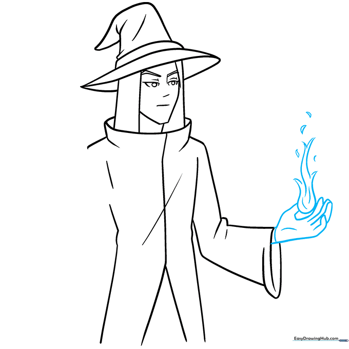 An open hand drawing with a jagged, stylized flame floating just above the palm.