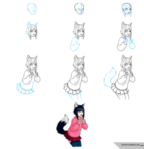 A vibrant, finished illustration of an anime wolf girl character.