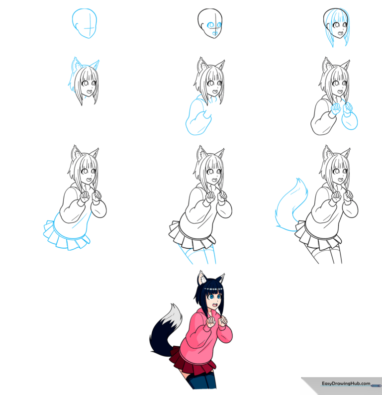 A vibrant, finished illustration of an anime wolf girl character.