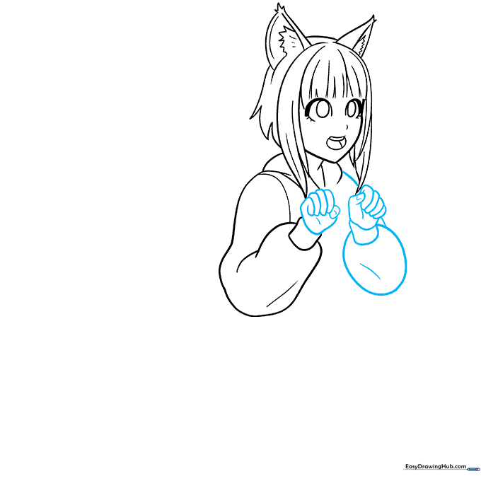 Drawing the character's hands in a curled, expressive pose.