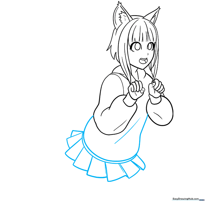 Adding a pleated skirt to the character's outfit.