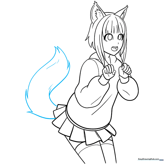 Adding a large, bushy wolf tail to the character's back.