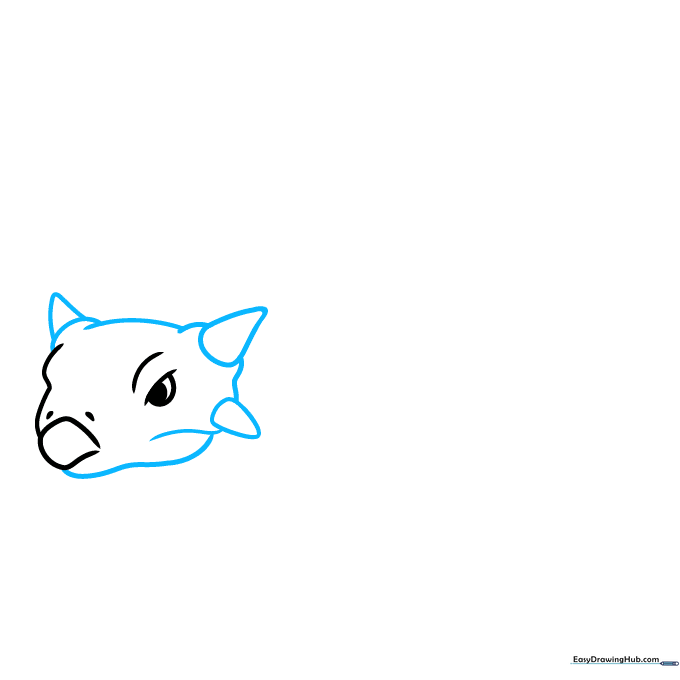 Drawing the head spikes of the Ankylosaurus using rounded triangular shapes.