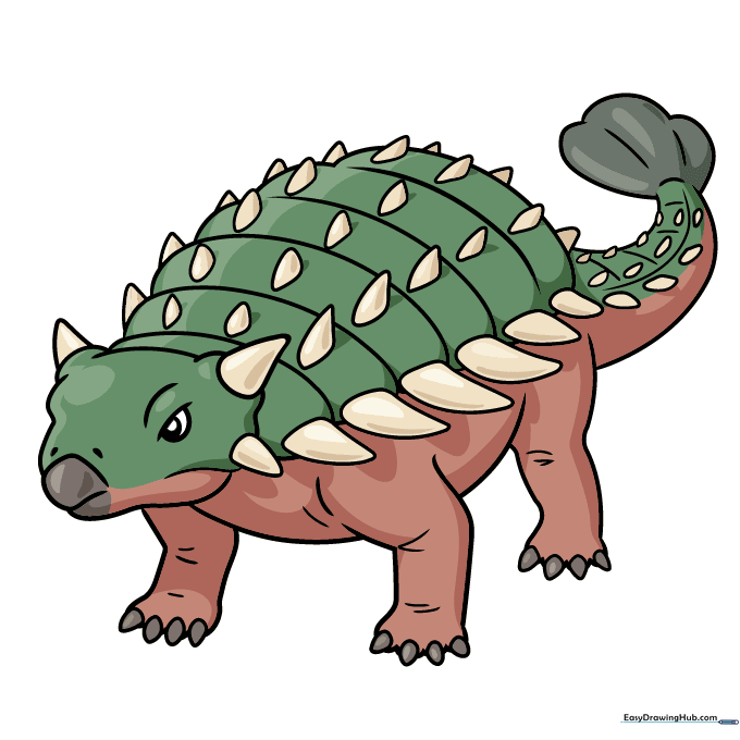 A fully colored, friendly cartoon Ankylosaurus drawing.