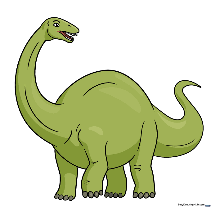The finished, colored Apatosaurus drawing.