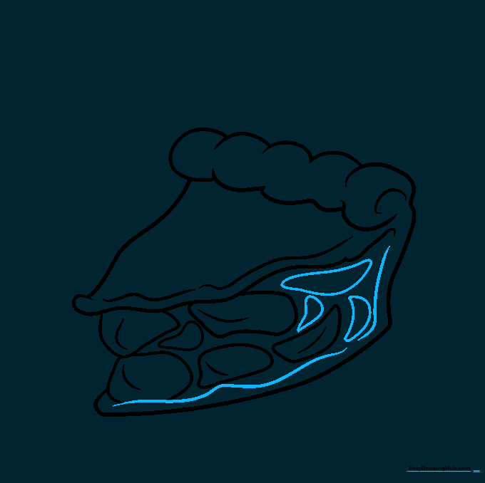 Refining the bottom crust with wavy lines and adding extra apple pieces.