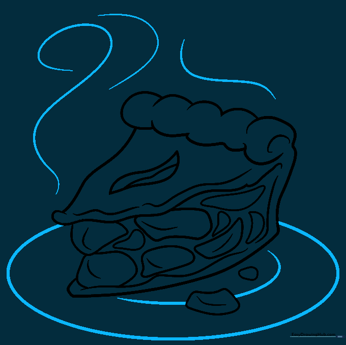 Drawing a plate under the pie and adding wavy steam lines rising from the top.