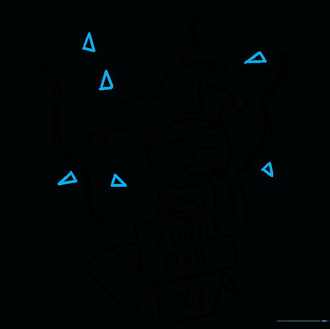 Small triangles are added around the drawing to represent confetti.