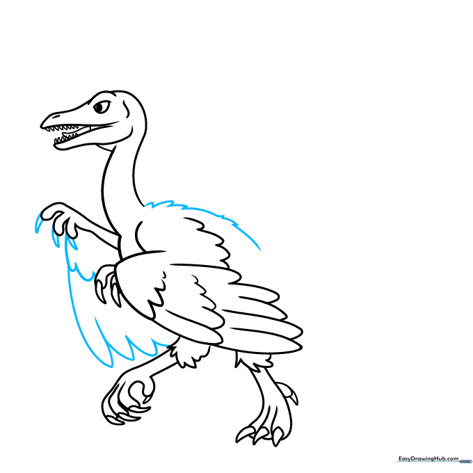 Adding texture to the back and wing feathers of the Archaeopteryx.