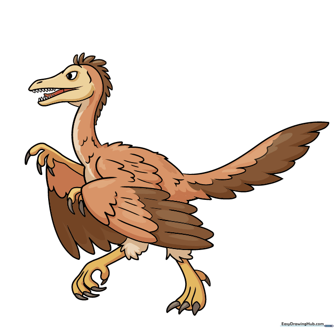 Finished, colored Archaeopteryx drawing with vibrant feather details.
