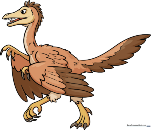 A colorful, finished drawing of an Archaeopteryx, showcasing its feathered wings and dinosaur features.