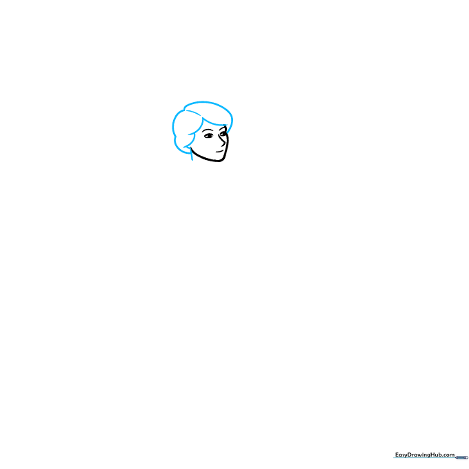 Drawing the archer's hair and neck using soft, layered curves.