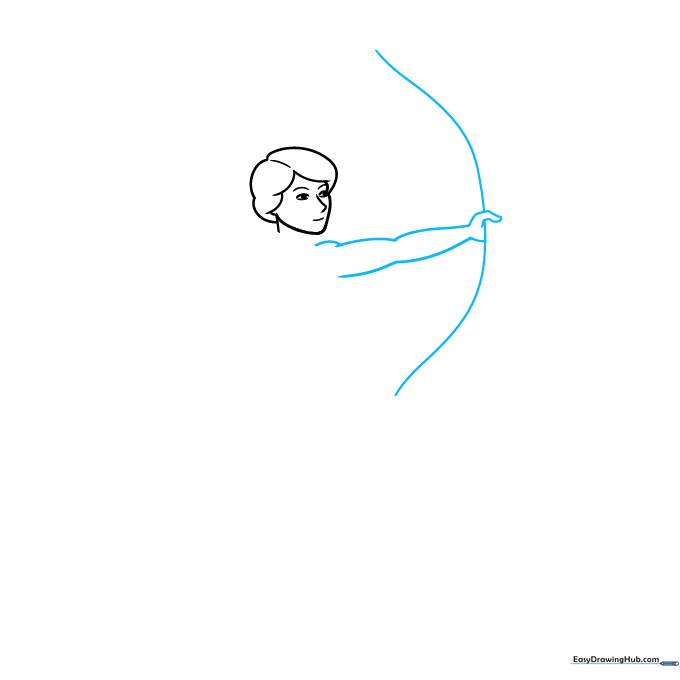 Sketching the archer's arm muscles and the initial curve of the bow.