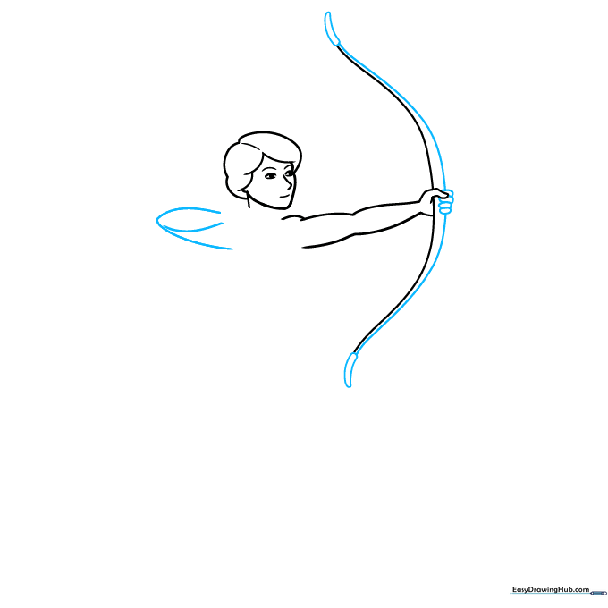 Detailed view of the archer's hand gripping the bow.