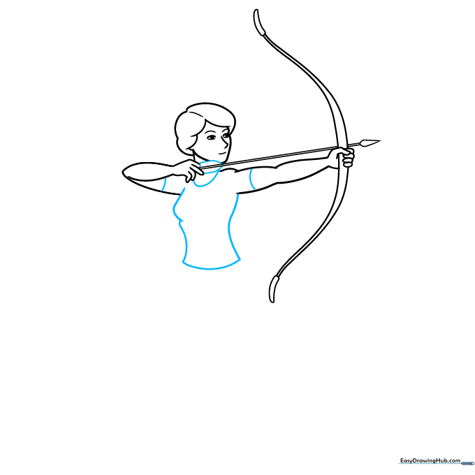 Adding arrow fletching and the archer's upper body clothing.