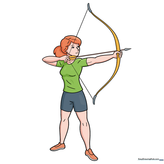 The completed, colored archer drawing.