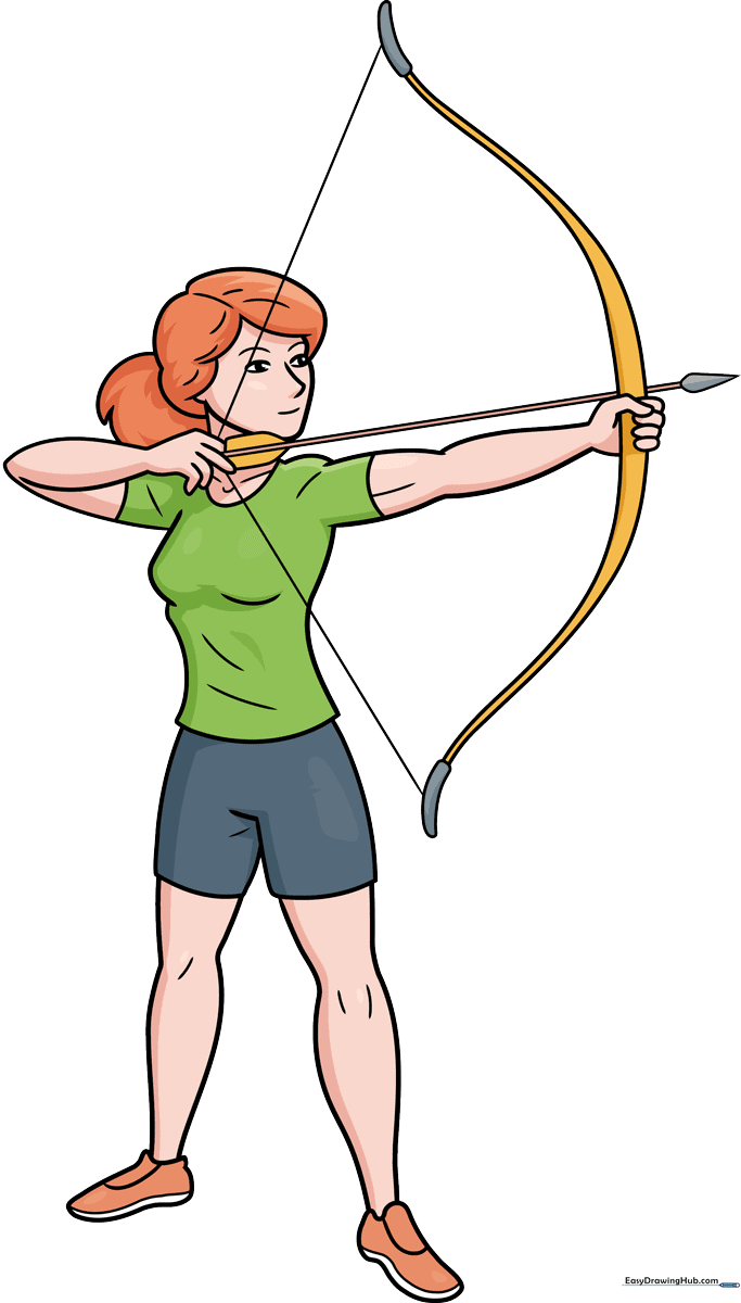 A vibrant, finished illustration of a female archer in a dynamic pose.