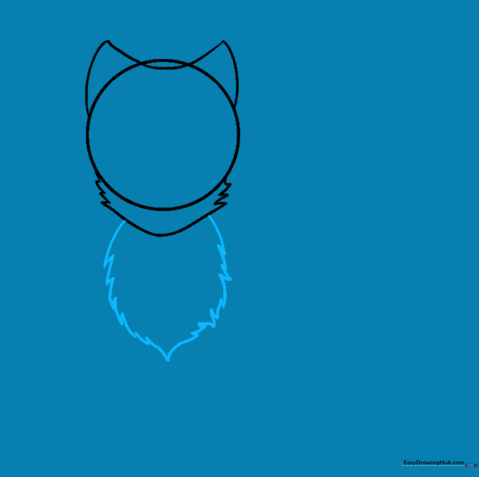 Drawing the fluffy chest ruff of the Arctic fox using jagged lines to show fur texture.