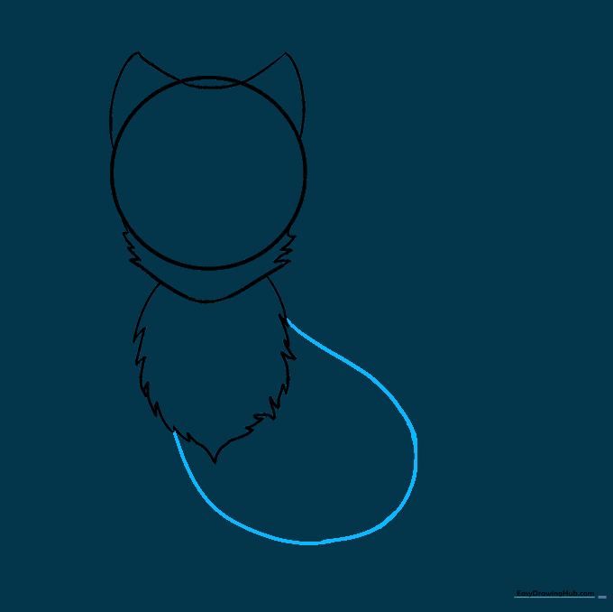 Adding a long, curved line to define the rounded body shape of the Arctic fox.