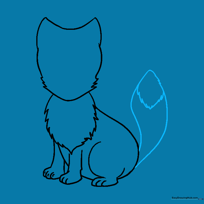Adding a large, bushy tail to the back of the Arctic fox with a distinct tip.