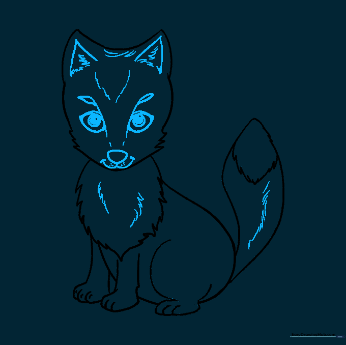 Detailed facial features including eyes, nose, and mouth added to the Arctic fox.