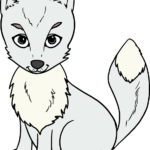 A completed, high-quality illustration of a cute Arctic fox sitting in the snow.