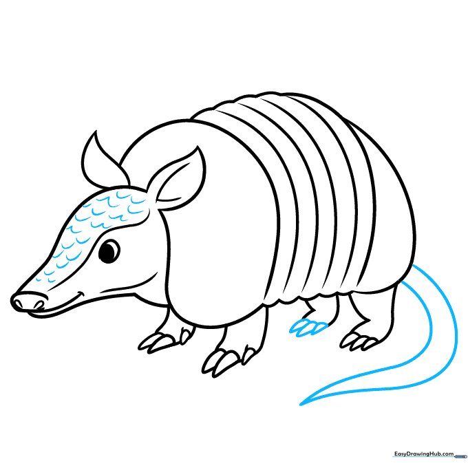 Drawing the long tail and adding scale textures to the head.