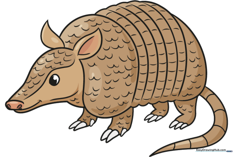 A vibrant, finished cartoon armadillo drawing, perfect for kids' art projects.