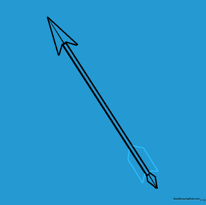 Adding two slanted feather shapes to the sides of the arrow shaft.