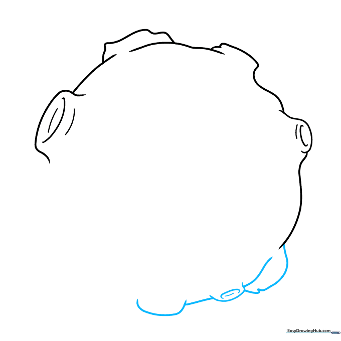 Sketching the outer perimeter of the asteroid using overlapping curved lines to create a circular form.