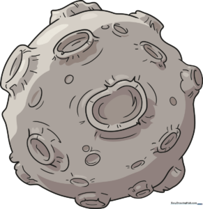 A detailed, colored illustration of a rocky asteroid floating in space, used as the main tutorial thumbnail.