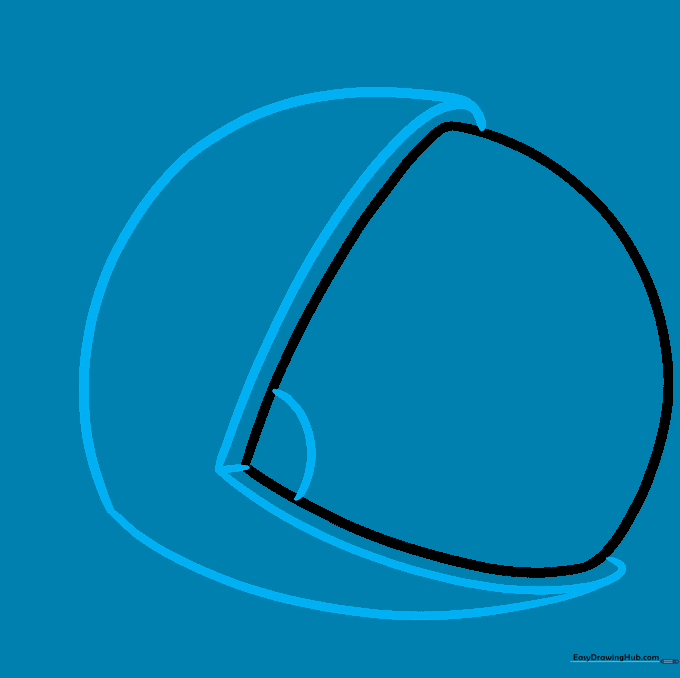 Pencil outline showing the outer shell of the helmet wrapping around the visor.