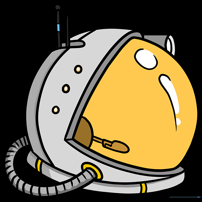 A fully colored astronaut helmet drawing with a gold visor and white shell.