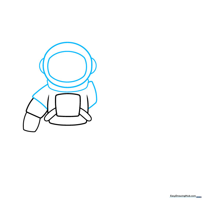 Drawing the astronaut's torso with shoulder cylinders and backpack structure.