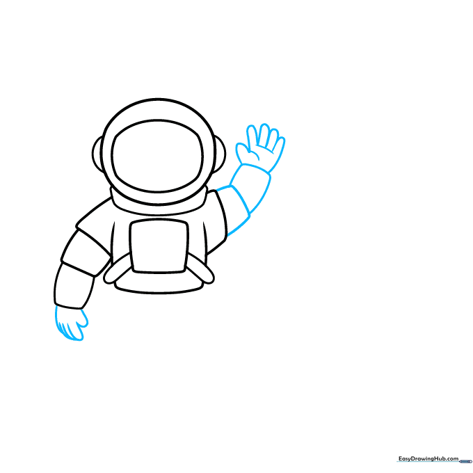 Detailing the astronaut's thick, pressurized space gloves.