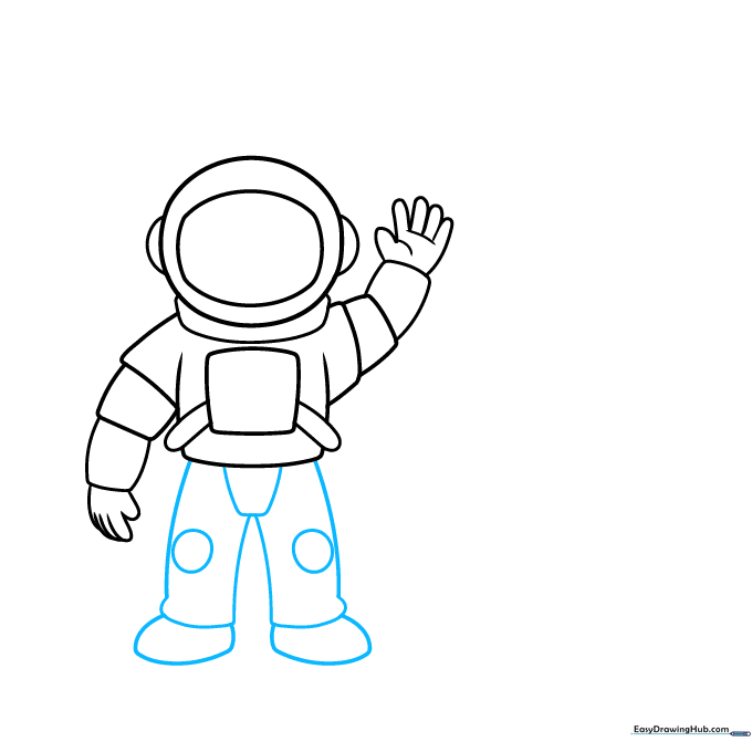 Outlining the astronaut's legs and heavy moon boots in a walking pose.