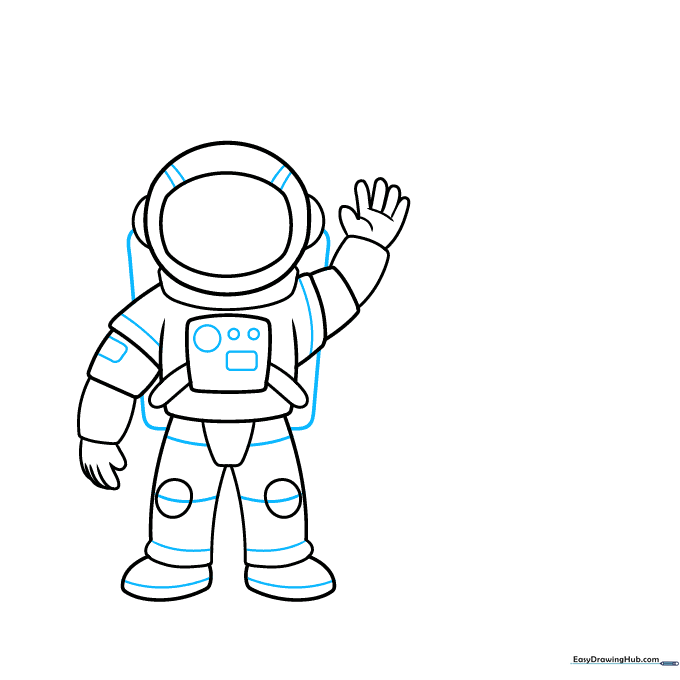 Adding mechanical buttons and life-support details to the space suit.