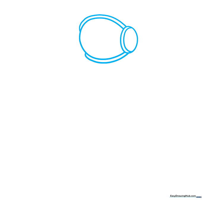 Pencil sketch showing the initial oval shape of an astronaut helmet with a visor outline.