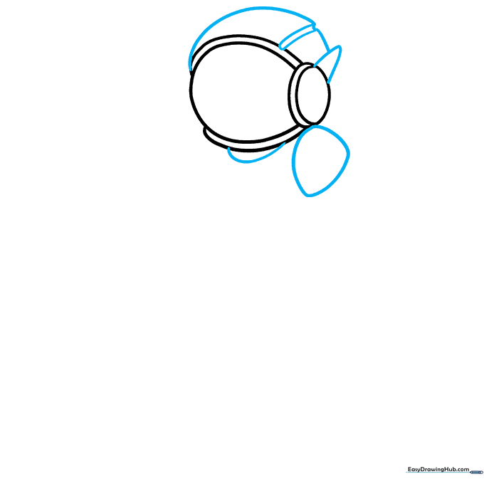 Drawing showing the addition of helmet ridges and the start of the spacesuit shoulders.