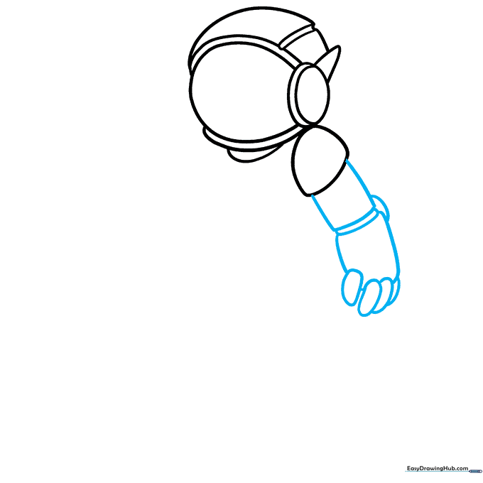 Detailed view of the astronaut's arm segments and rounded hand shapes.