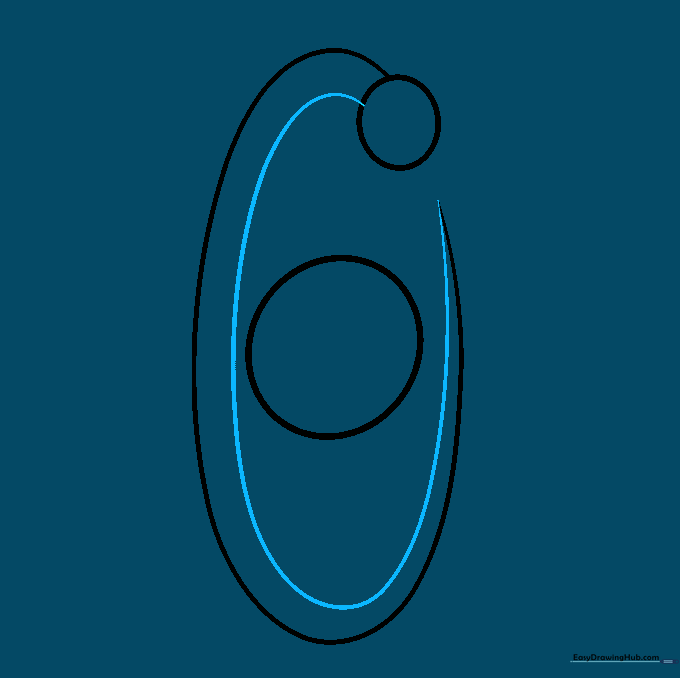 The completed first orbital path showing a closed loop around the nucleus.