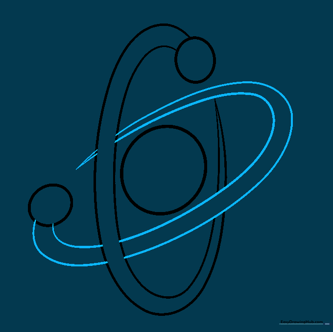 A second orbital path intersecting the first, creating a 3D perspective.
