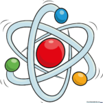 A completed, colorful atom drawing perfect for science education.
