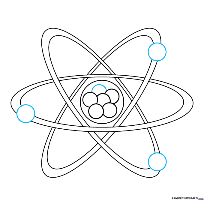 Small circles placed on the orbital paths to represent electrons.