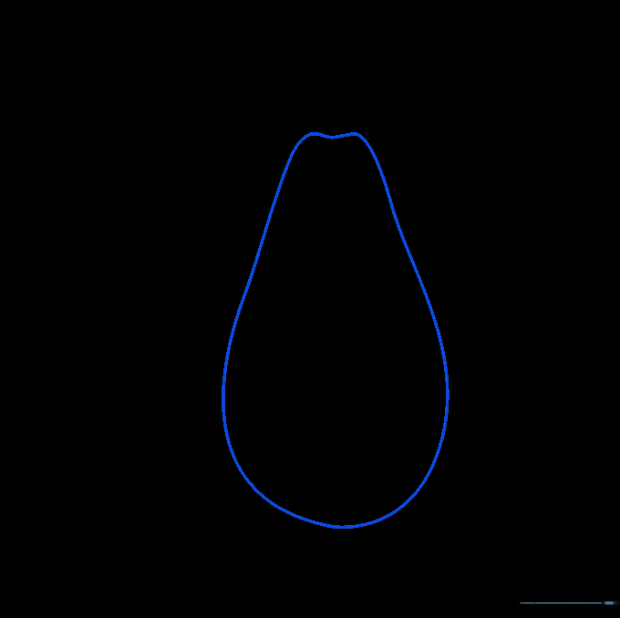 Pencil sketch of an avocado outline showing a rounded teardrop shape with a bumpy top.