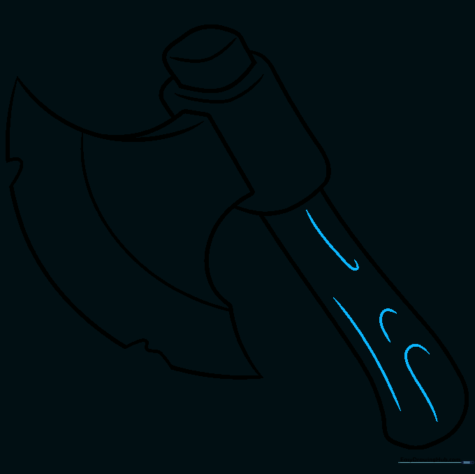 Pencil sketch showing wood grain texture lines on the axe handle.